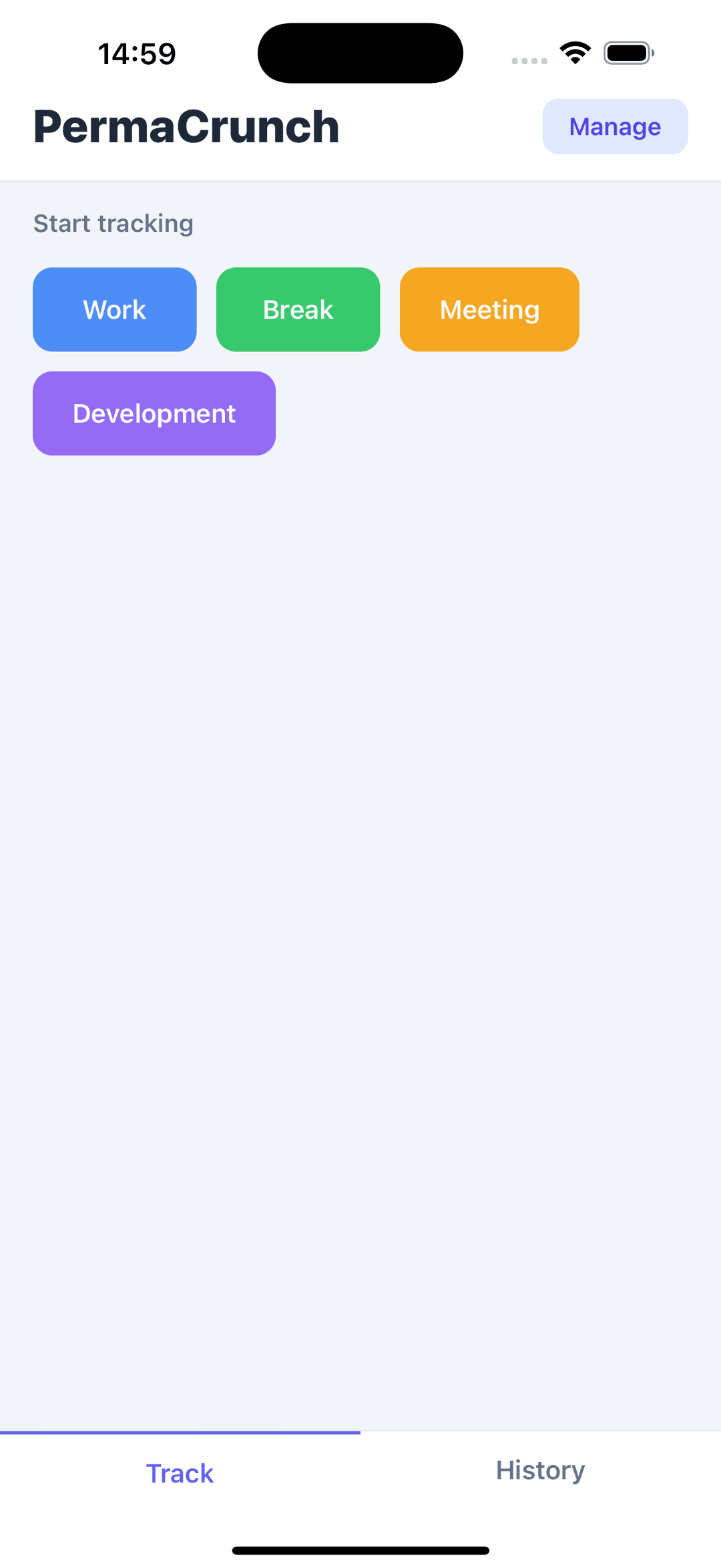 track screen with task buttons